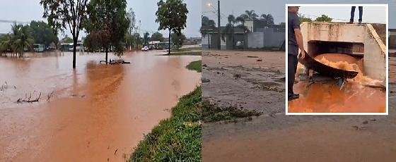 Carro fica completamente submerso e é arrastado por enxurrada durante temporal em Pontes e Lacerda