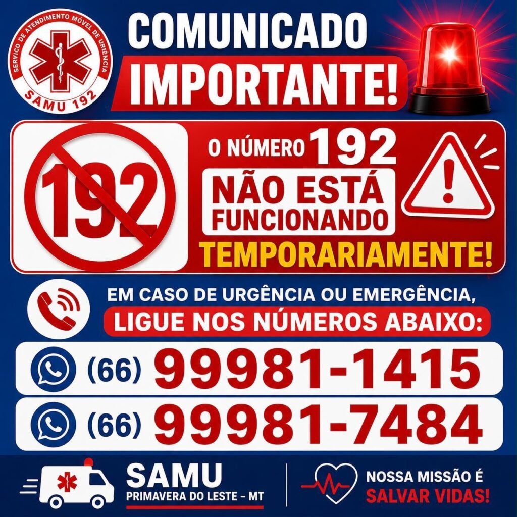 SAMU de Primavera do Leste orienta população sobre instabilidade no número 192